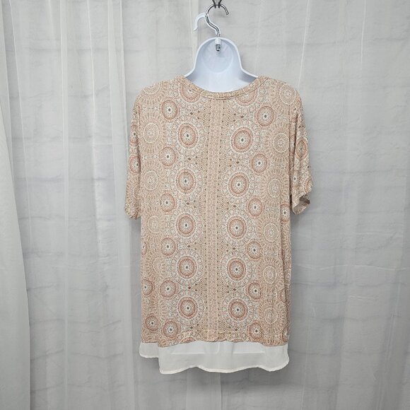 Rose & Olive Pink Cream Mandala Tee Shirt Peplum Boho Festival 1X - Picture 7 of 12
